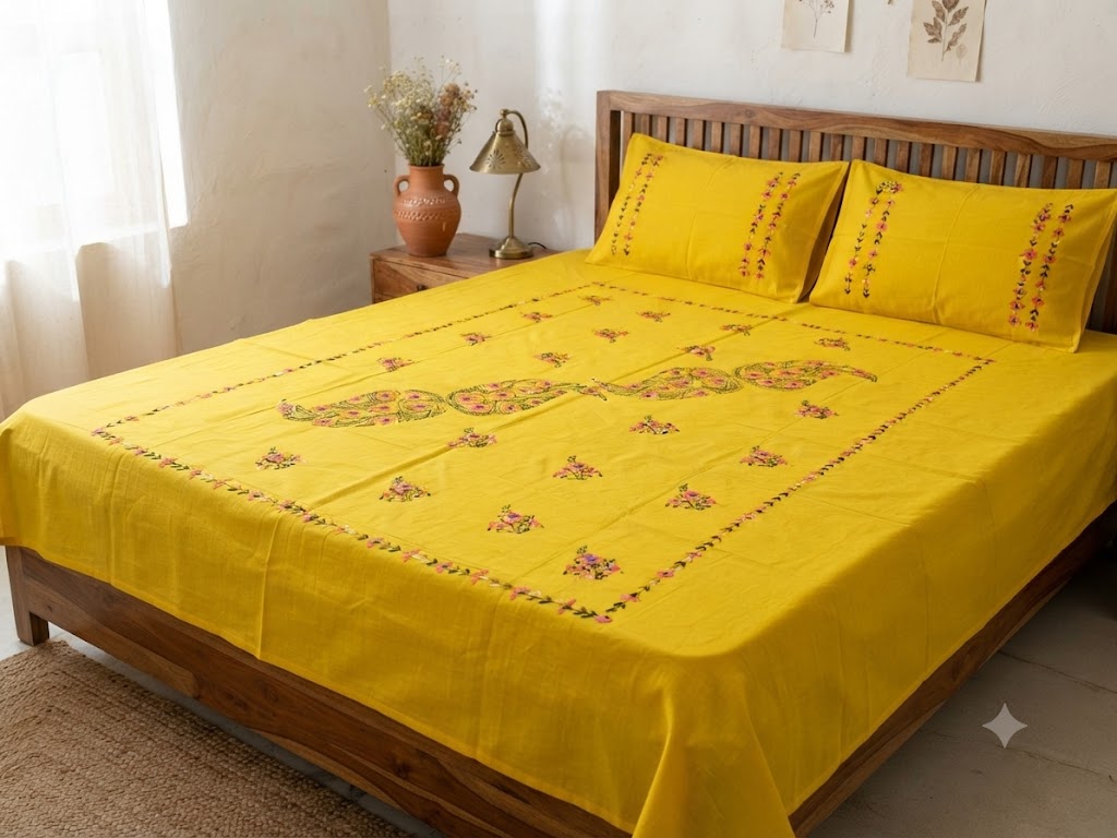 Chikonwala's Hand Embroidered Floral Design Bedsheet