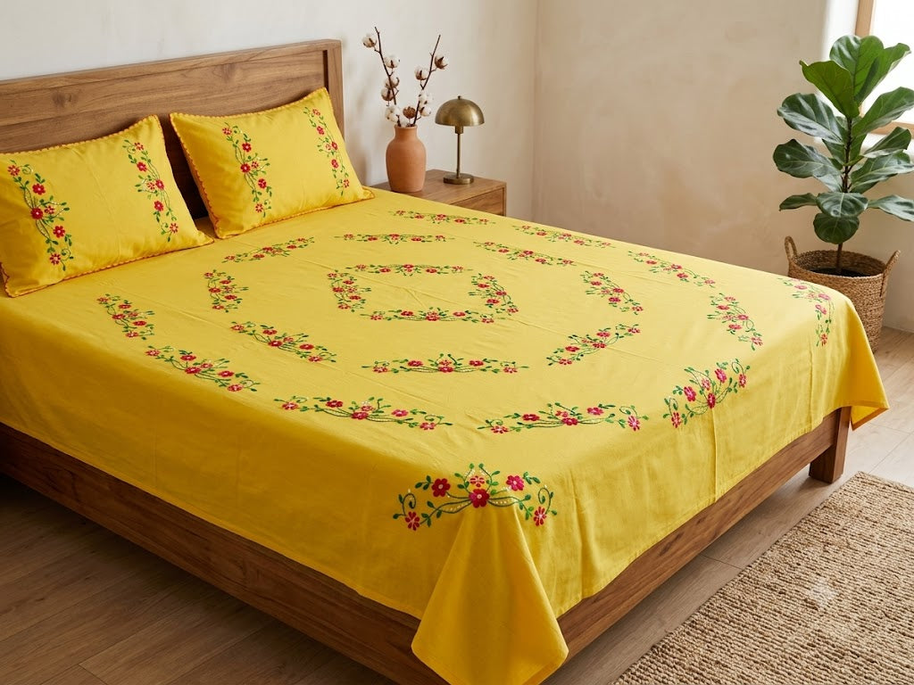 Chikonwala's Hand Embroidered Floral Design Bedsheet