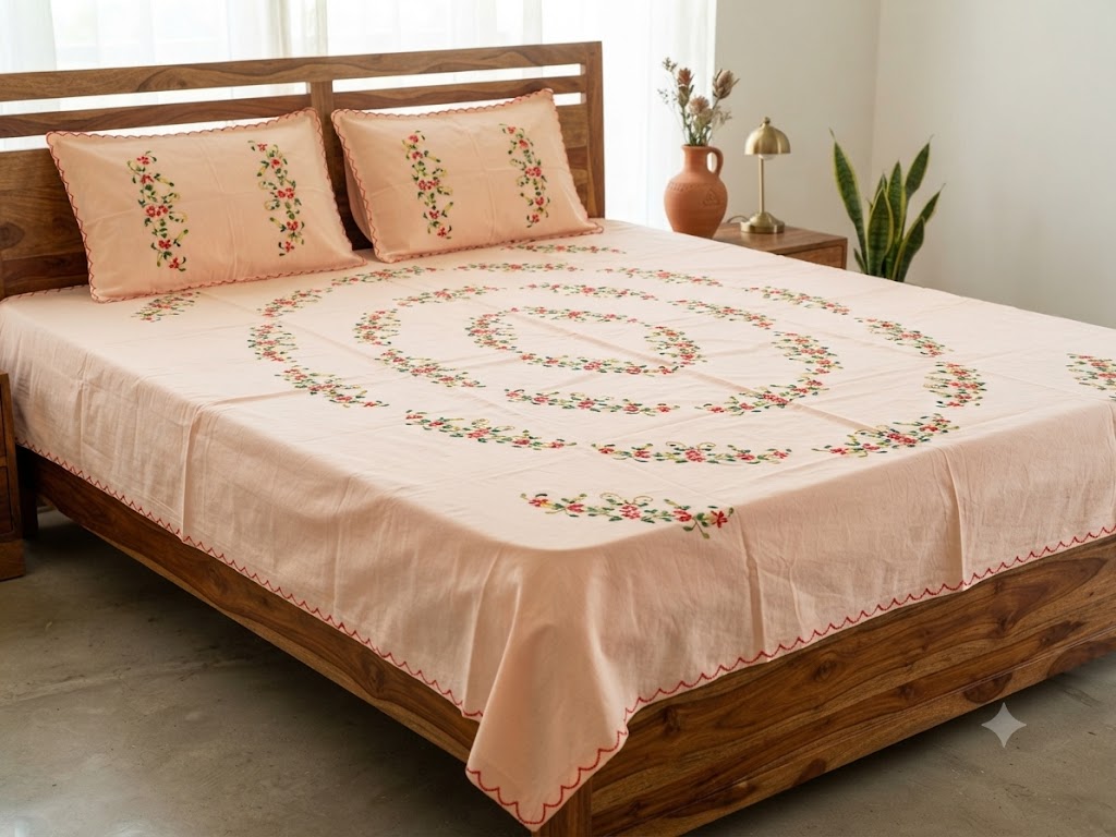 Chikonwala's Hand Embroidered Floral Design Bedsheet