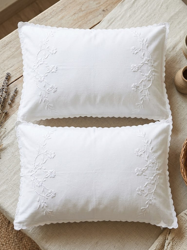Chikonwala Hand-Embroidered Floral Pillow Cover Set– Set of 2