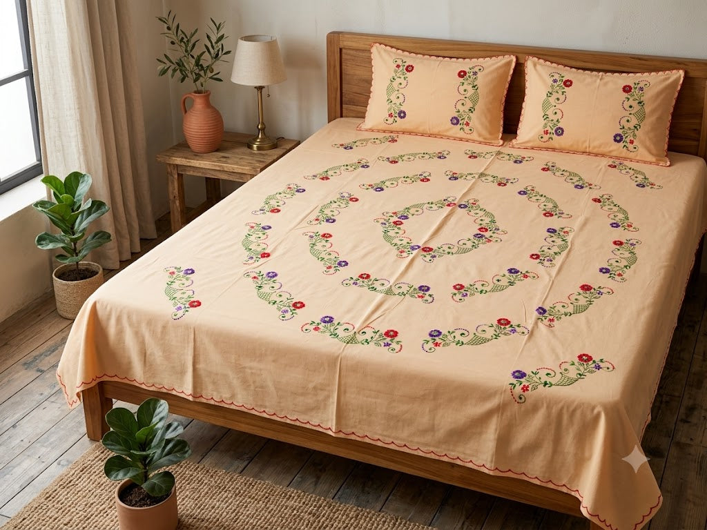 Chikonwala's Hand Embroidered Floral Design Bedsheet