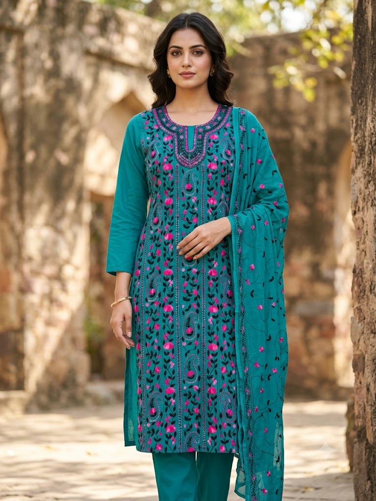 Chikonwala's Exclusive Hand Embroidered Fulkari Dress