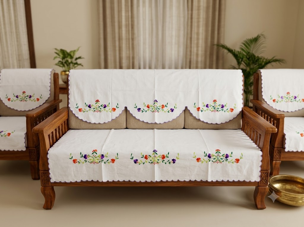 Hand Embroidered Sofa Cover (3+1+1 Seater)