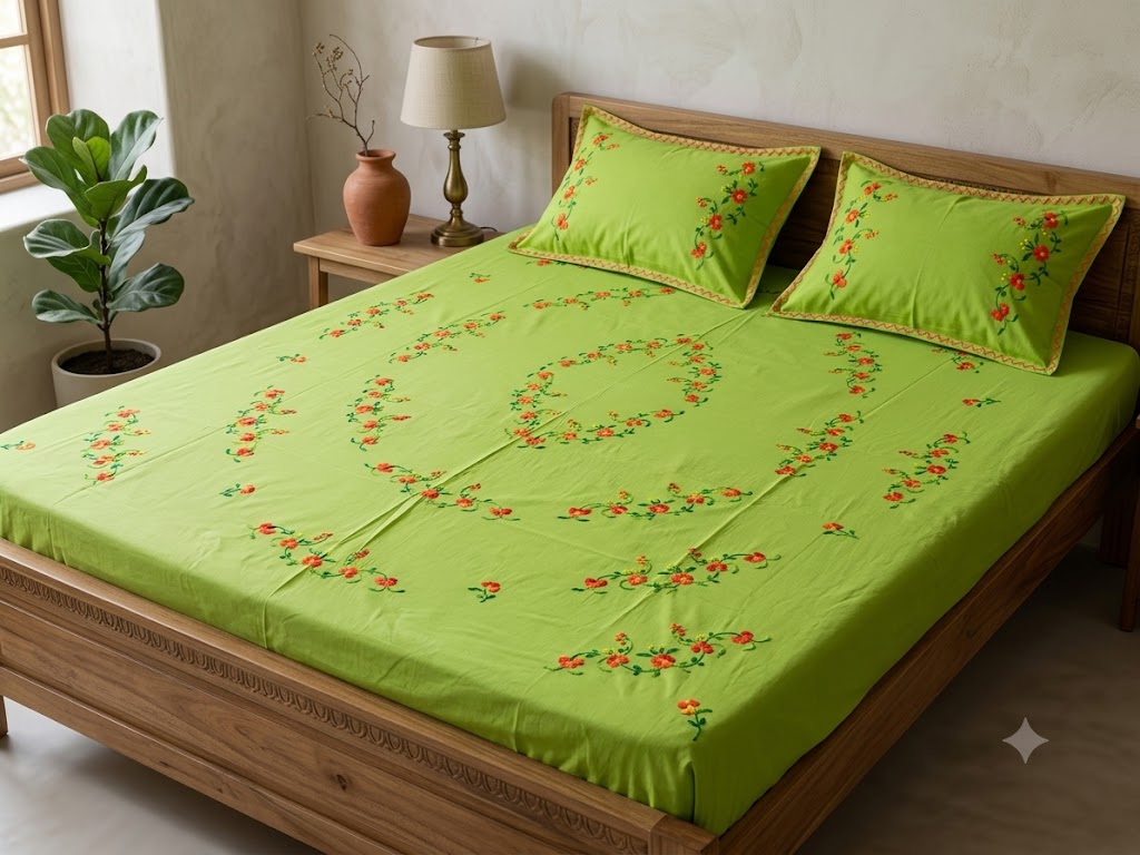 Chikonwala's Hand Embroidered Floral Design Bedsheet