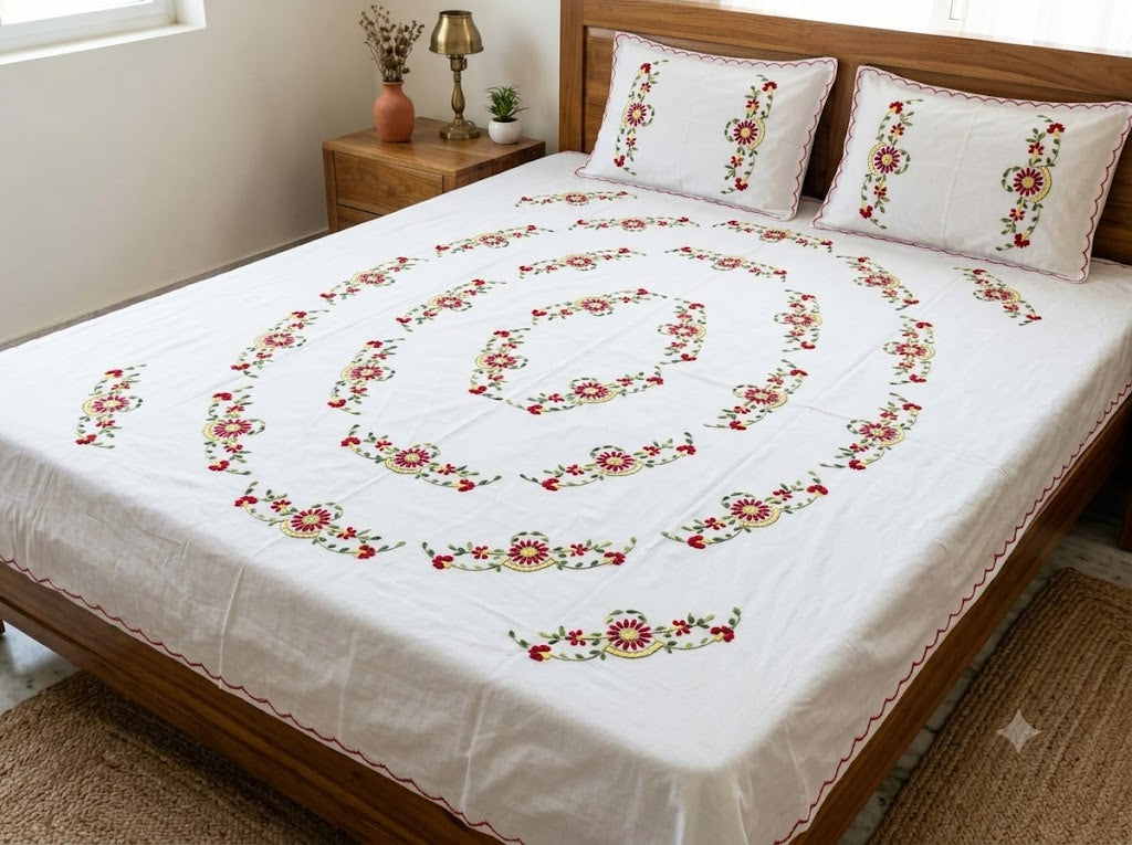 Title Chikonwala's Hand Embroidered Floral Design Bedsheet