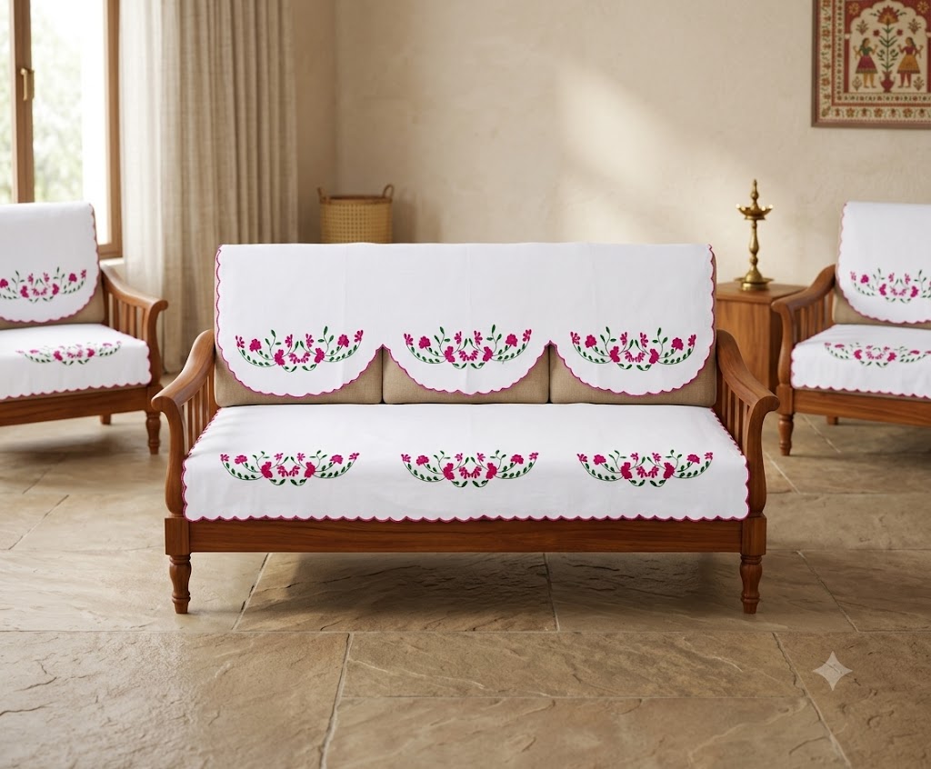 Hand Embroidered Sofa Cover (3+1+1 Seater)