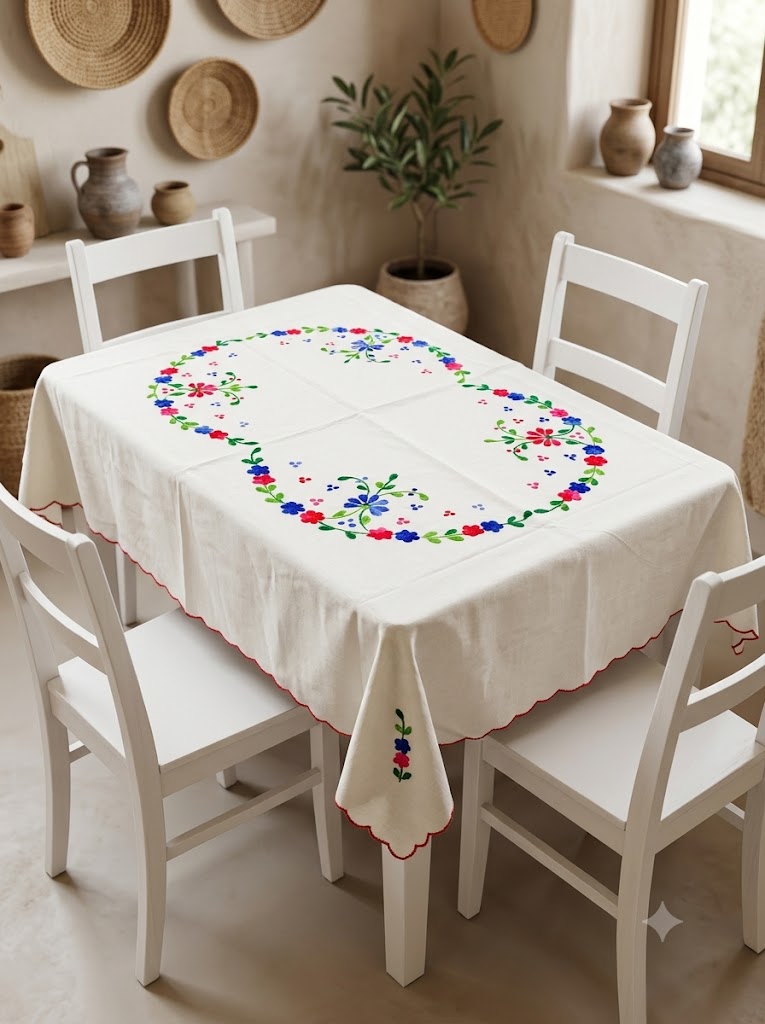 Hand Embroidered Four Seater Floral Table Cover