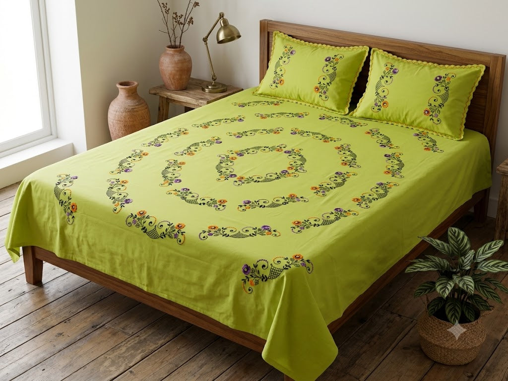 Chikonwala's Hand Embroidered Floral Design Bedsheet