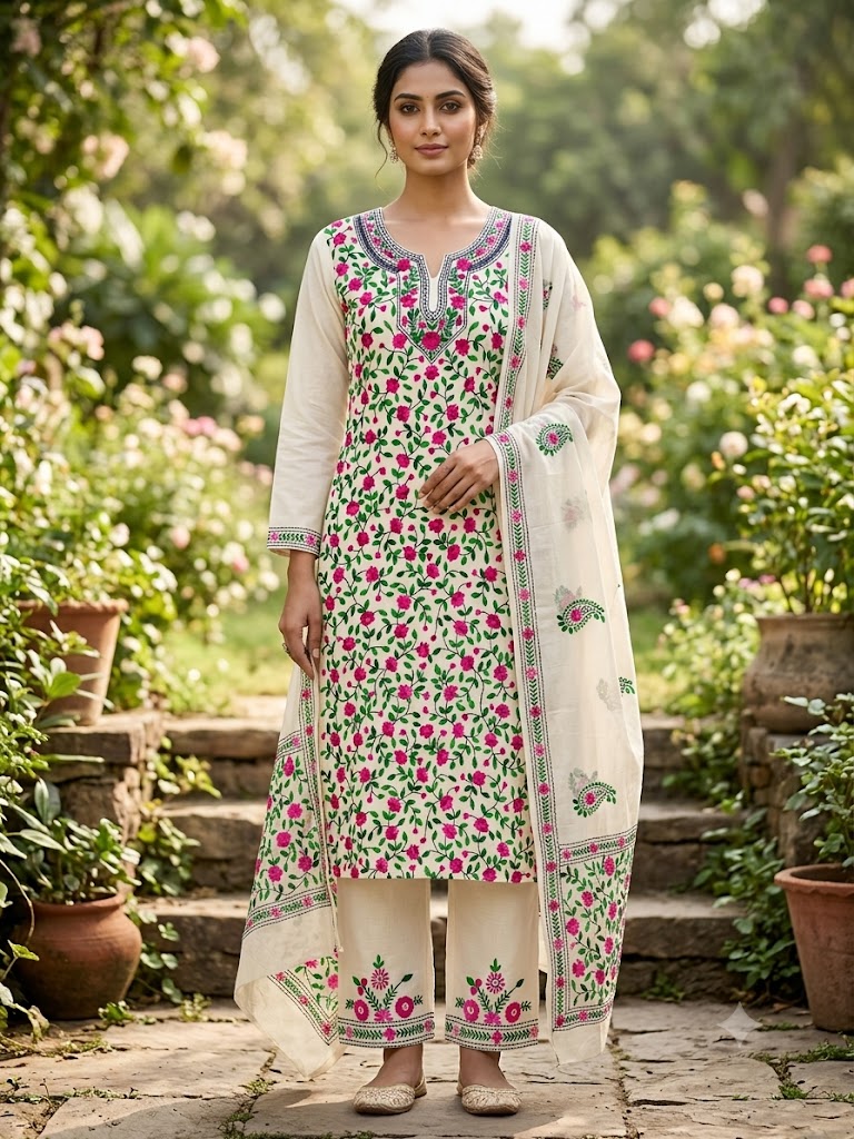 Chikonwala's Exclusive Hand Embroidered Fulkari Dress