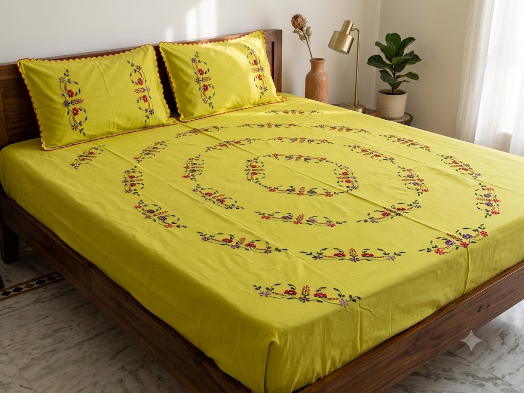 Chikonwala's Hand Embroidered Floral Design Bedsheet