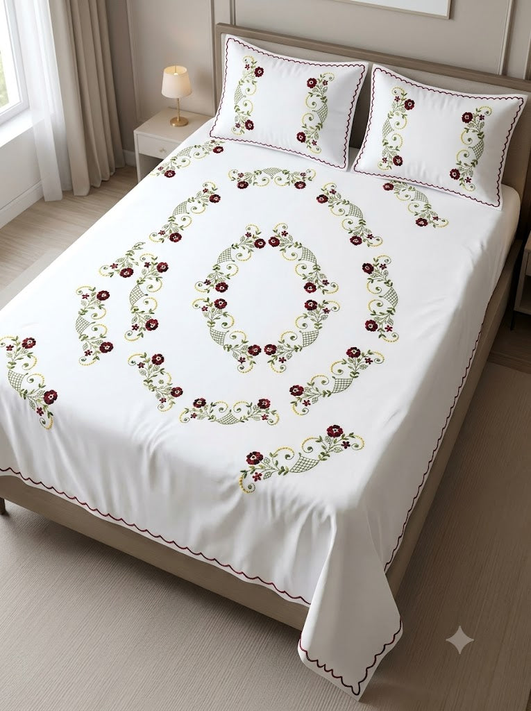 Chikonwala's Hand Embroidered Floral Design Single Bedsheet