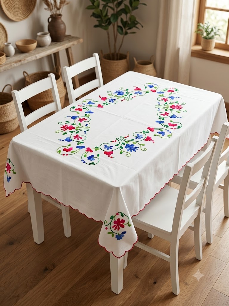 Hand Embroidered Four Seater Floral Table Cover