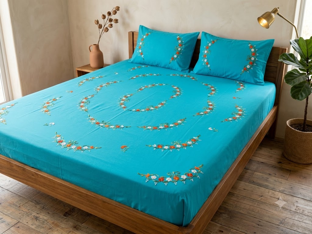 Chikonwala's Hand Embroidered Floral Design Bedsheet