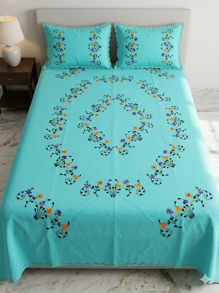 Chikonwala's Hand Embroidered Floral Design Bedsheet