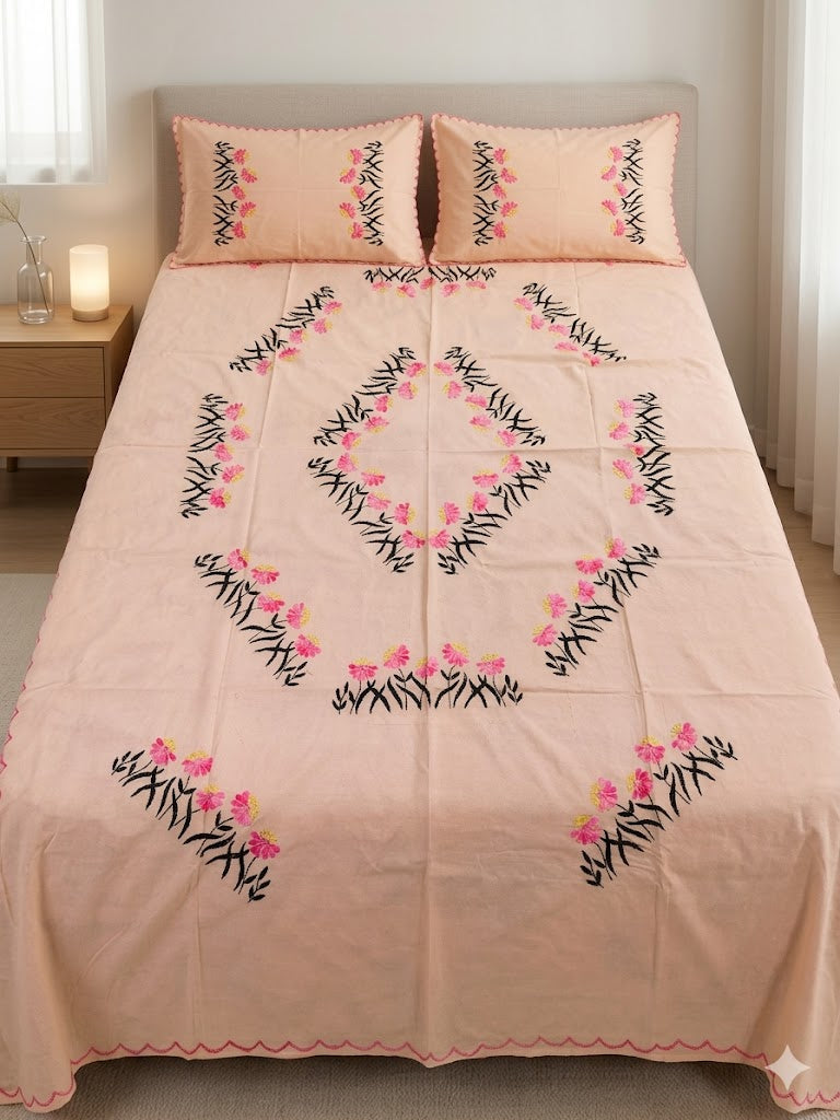 Chikonwala's Hand Embroidered Floral Design Bedsheet