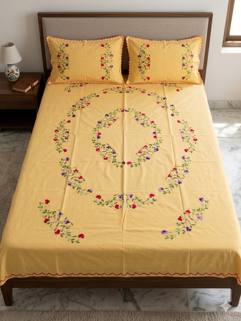 Chikonwala's Hand Embroidered Floral Design Bedsheet