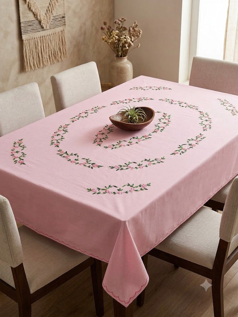 Hand Embroidered Floral Six Seater Table Cover