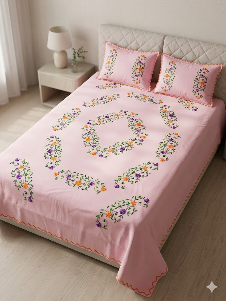 Chikonwala's Hand Embroidered Floral Design Bedsheet