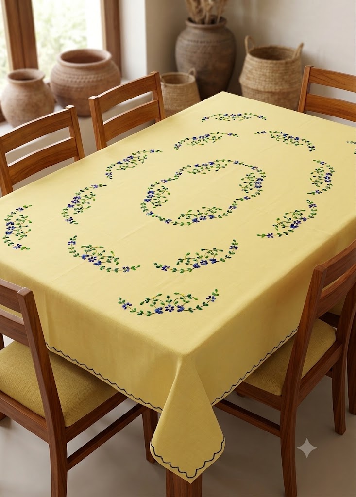 Hand Embroidered Floral Six Seater Table Cover