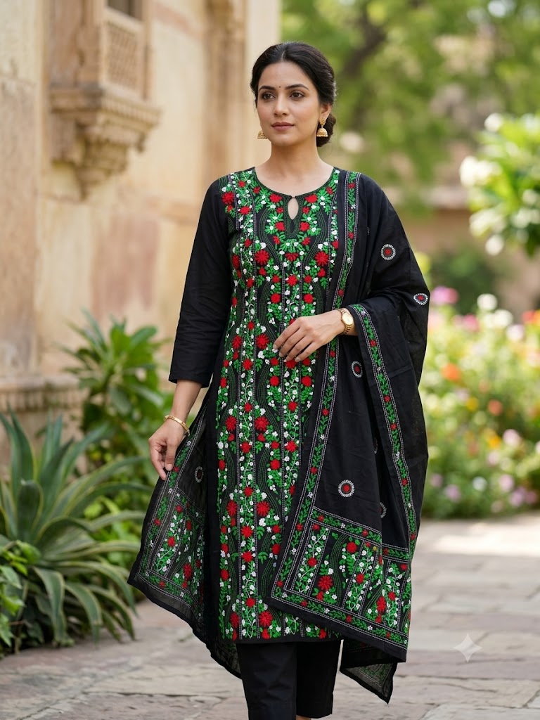 Chikonwala's Exclusive Hand Embroidered Fulkari Dress