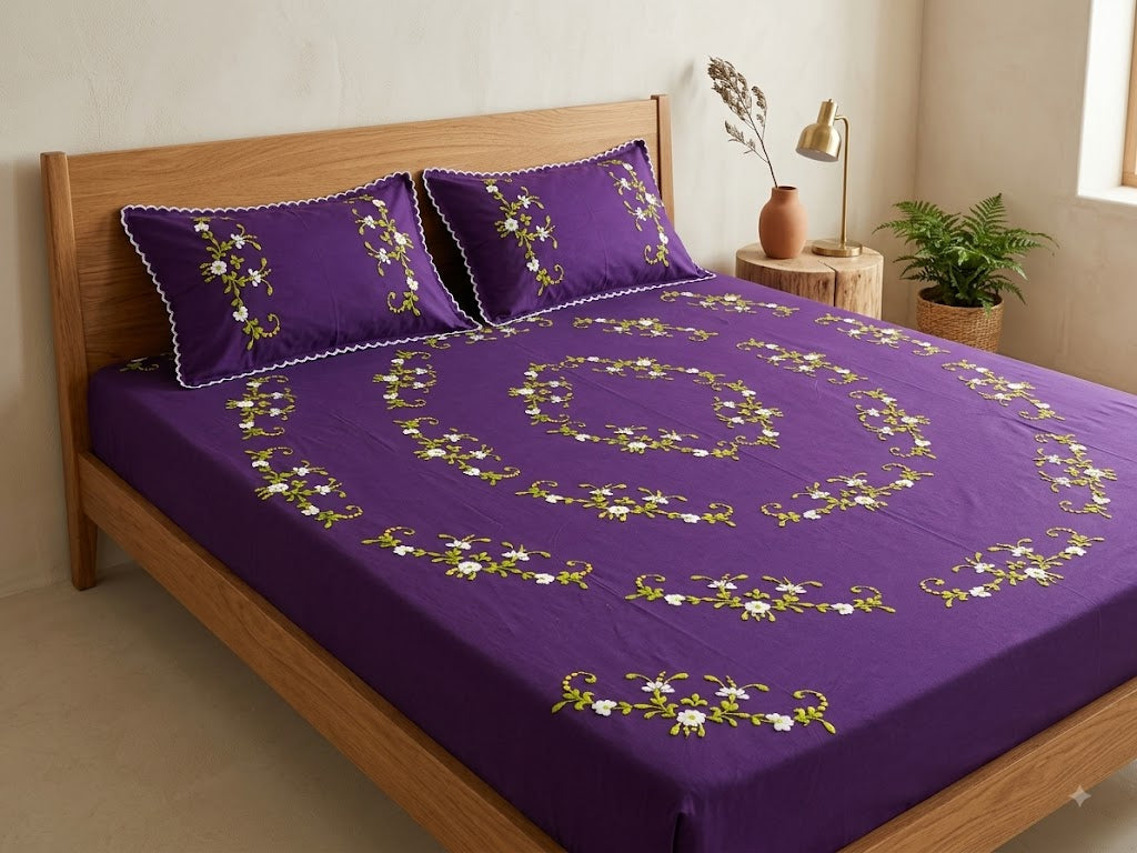 Chikonwala's Hand Embroidered Floral Design Bedsheet