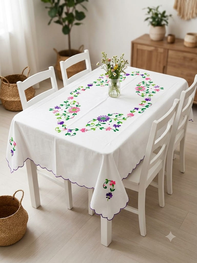 Hand Embroidered Four Seater Floral Table Cover