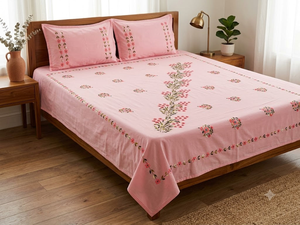 Chikonwala's Hand Embroidered Pure Cotton Bedsheet