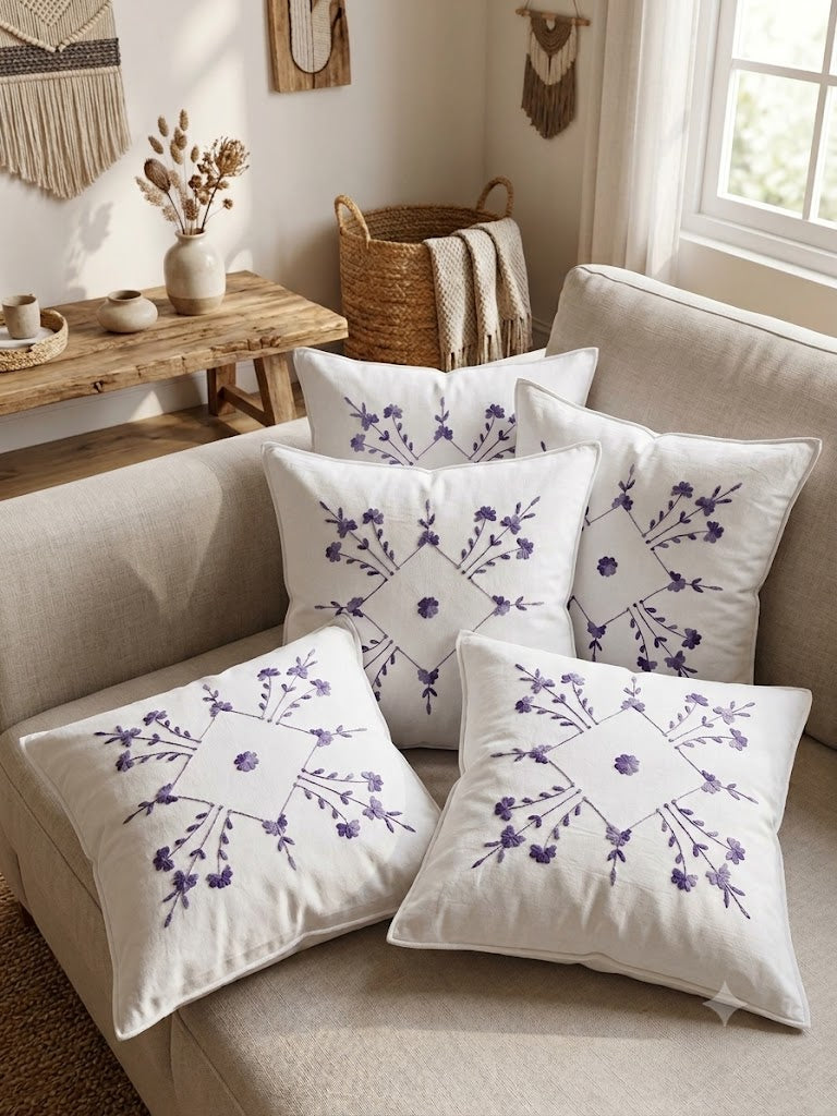 Hand Embroidered Cotton Cushion Covers (Set of 5)