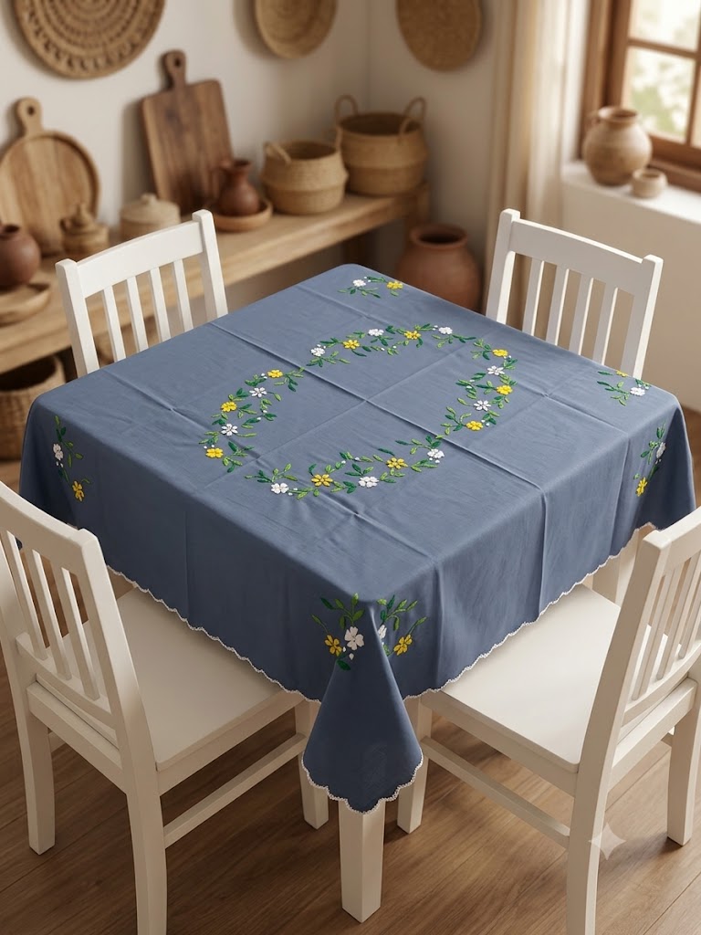 Hand Embroidered Four Seater Floral Table Cover