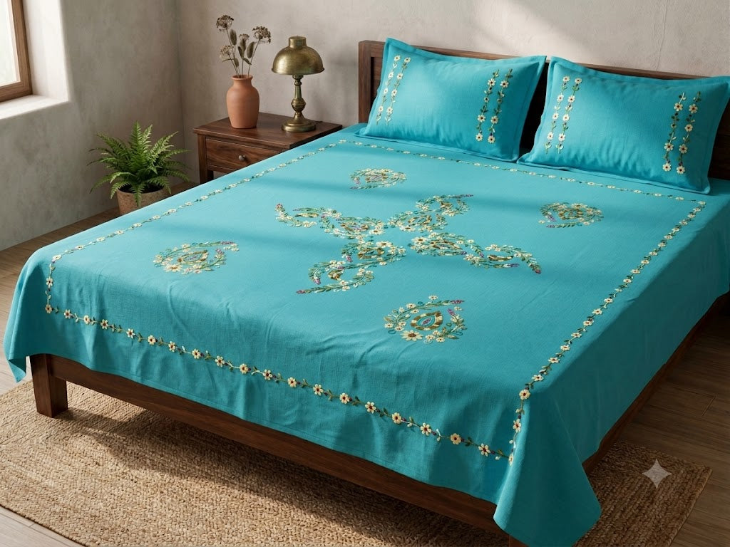 Chikonwala's Hand Embroidered Pure Cotton Bedsheet