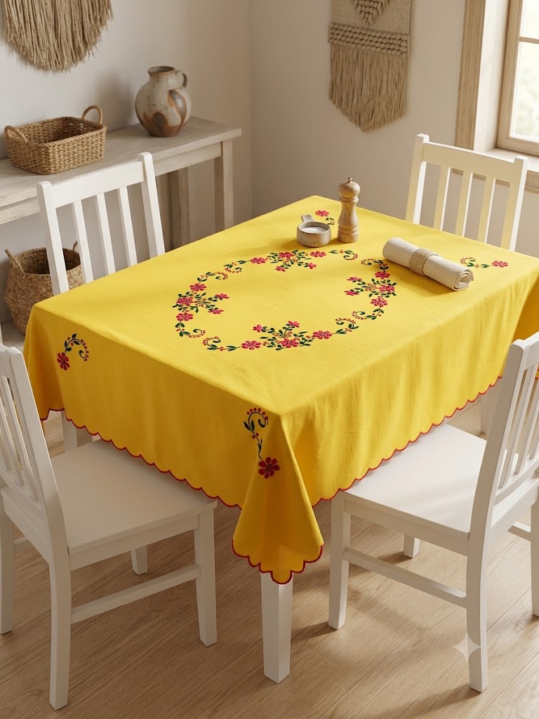 Hand Embroidered Four Seater Floral Table Cover