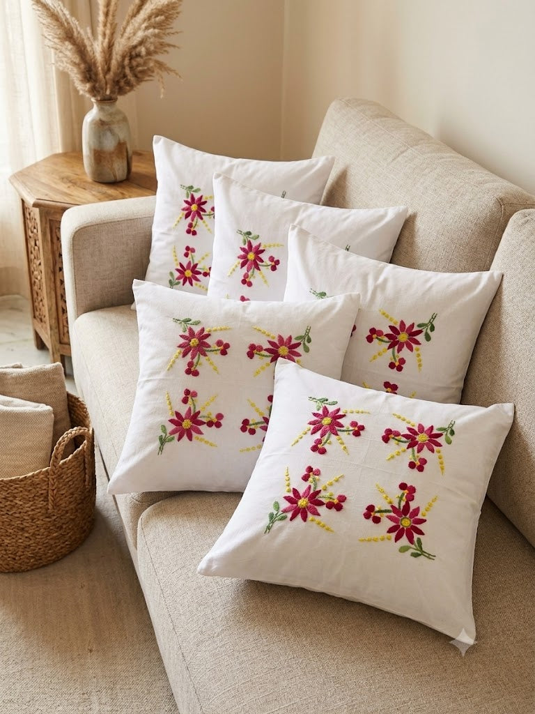 Hand Embroidered Cotton Cushion Covers (Set of 5)