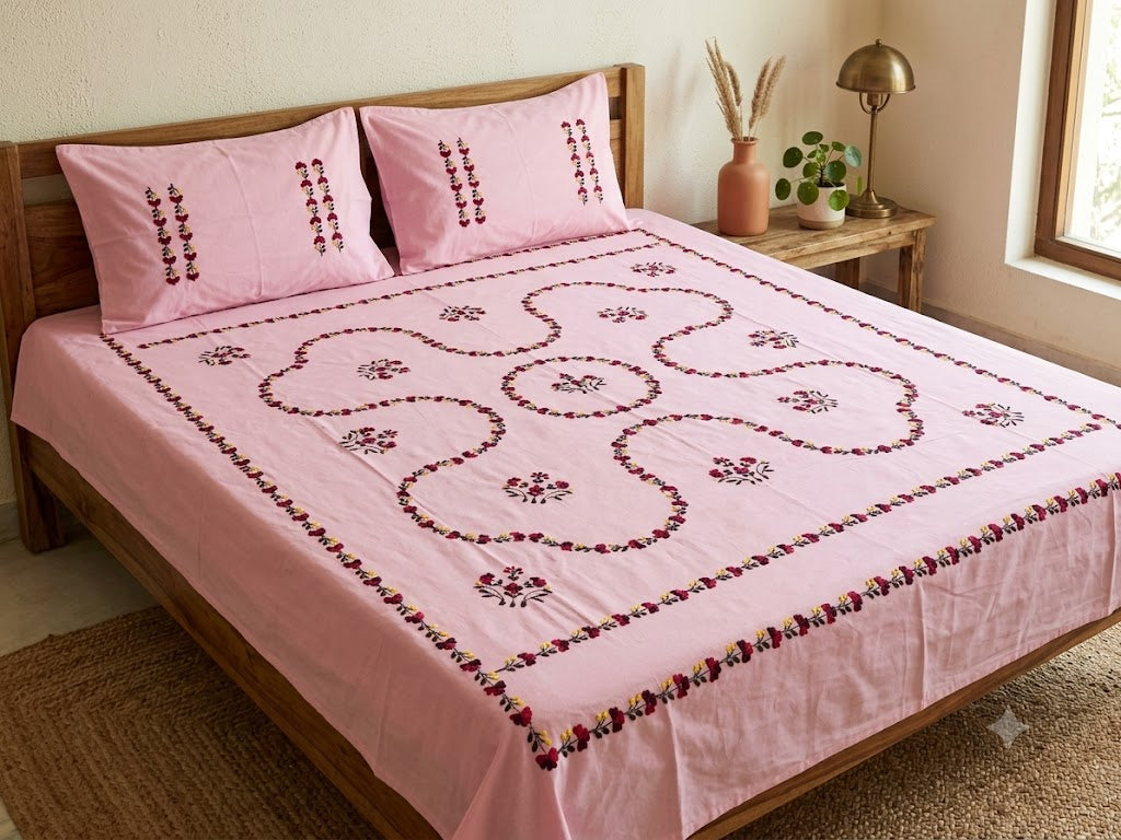 Chikonwala's Hand Embroidered Pure Cotton Bedsheet