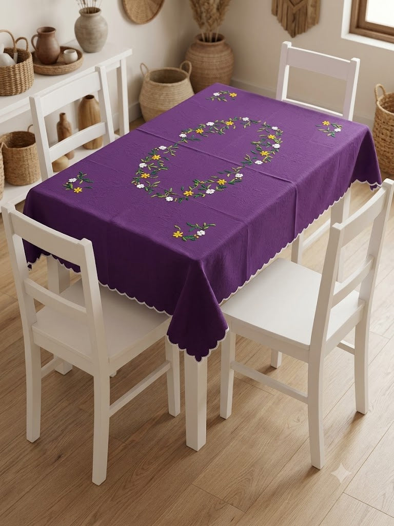 Hand Embroidered Four Seater Floral Table Cover