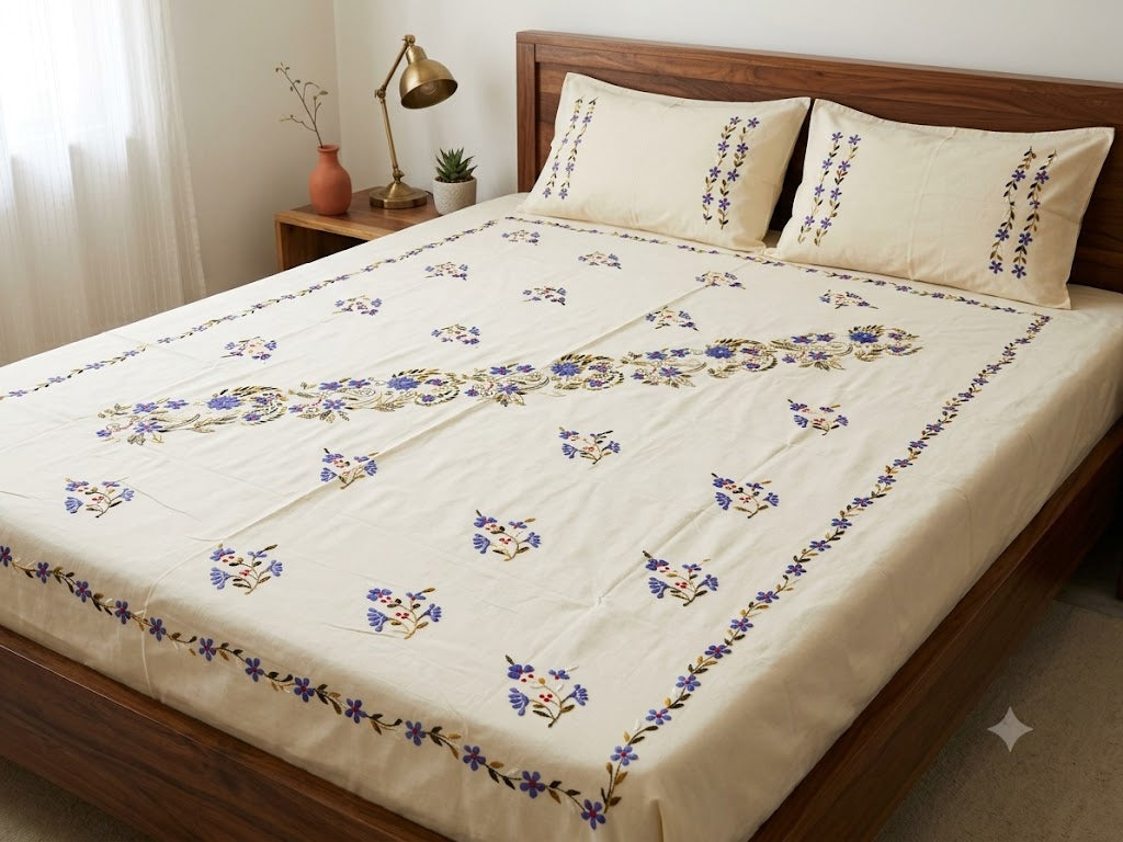 Chikonwala's Hand Embroidered Floral Design Bedsheet