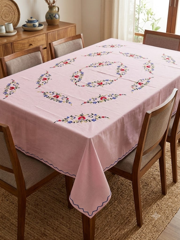 Hand Embroidered Floral Six Seater Table Cover