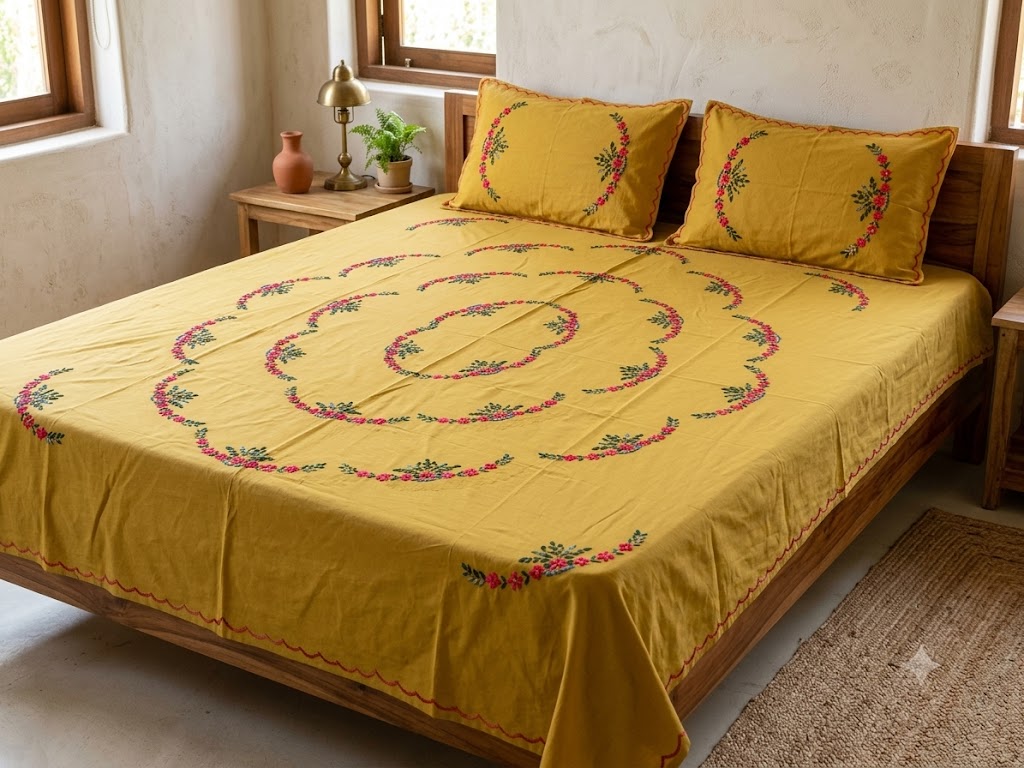 Chikonwala's Hand Embroidered Floral Design Bedsheet