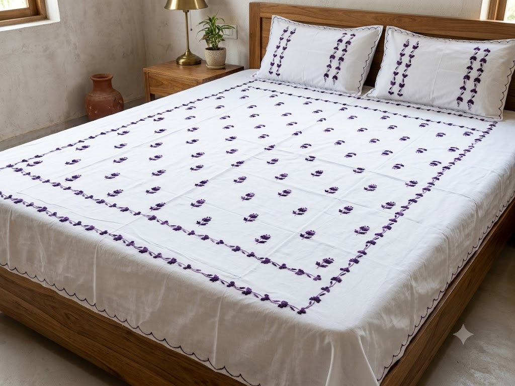 Title Chikonwala's Hand Embroidered Floral Design Bedsheet