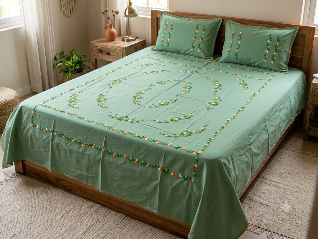 Chikonwala's Hand Embroidered Floral Design Bedsheet