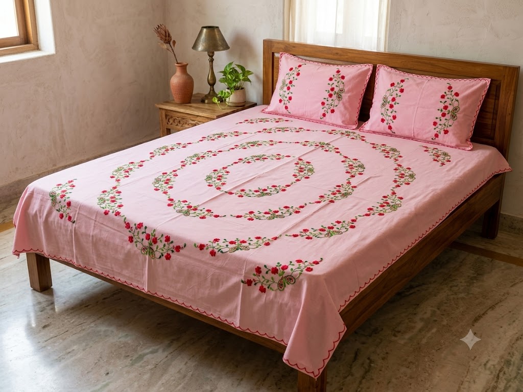 Chikonwala's Hand Embroidered Floral Design Bedsheet