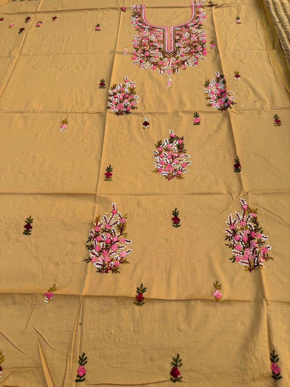 Hand Embroidered Pure Cotton Kurti Material | 3 Meter Premium Fabric | Made in India