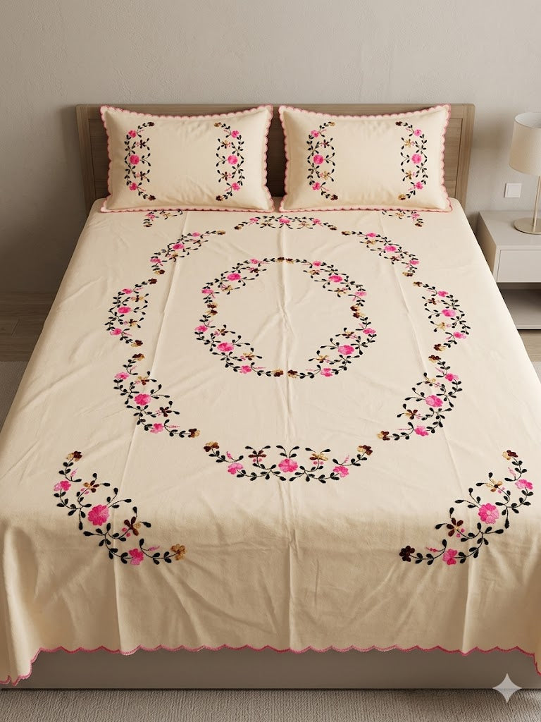 Chikonwala's Hand Embroidered Floral Design Bedsheet