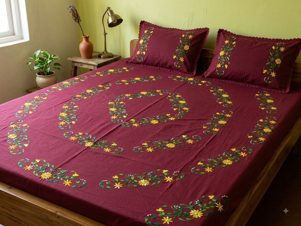 Chikonwala's Hand Embroidered Floral Design Bedsheet