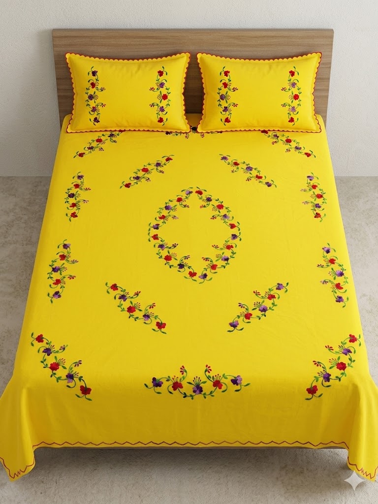 Chikonwala's Hand Embroidered Floral Design Bedsheet