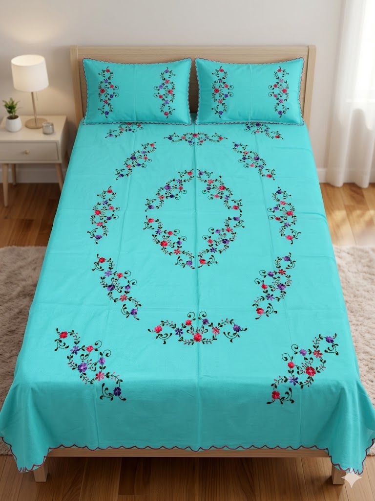 Chikonwala's Hand Embroidered Floral Design Bedsheet