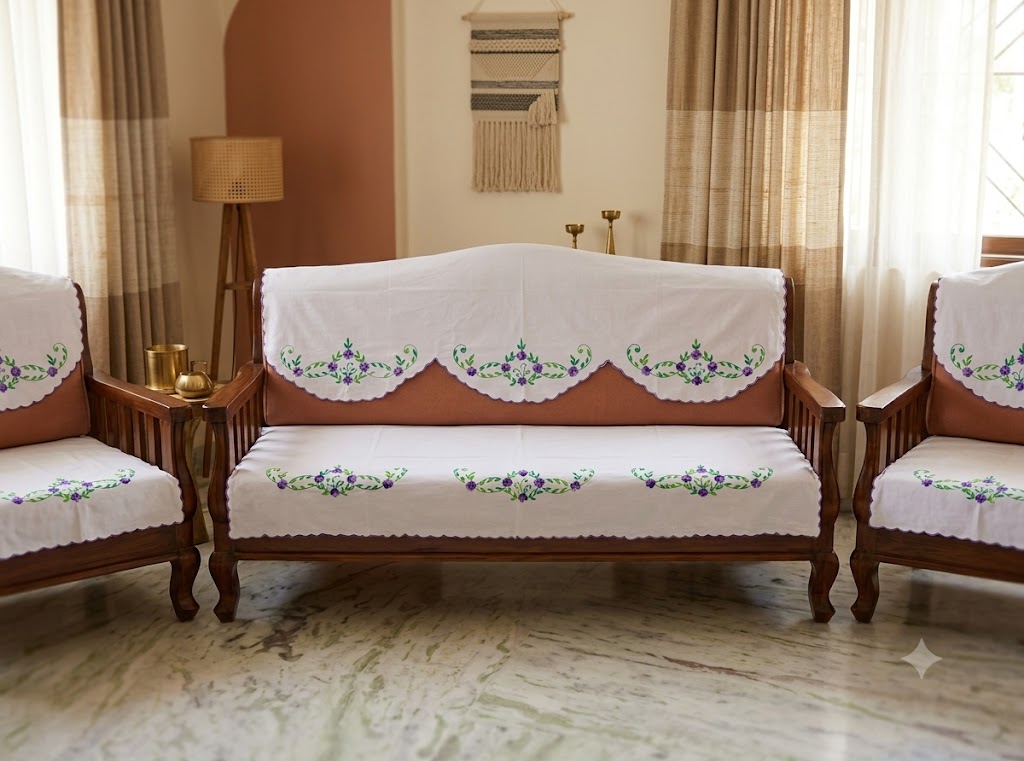 Hand Embroidered Sofa Cover (3+1+1 Seater)