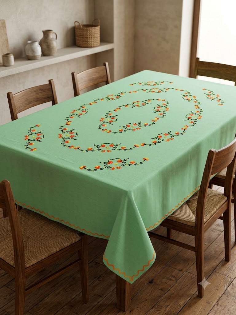 Hand Embroidered Floral Six Seater Table Cover