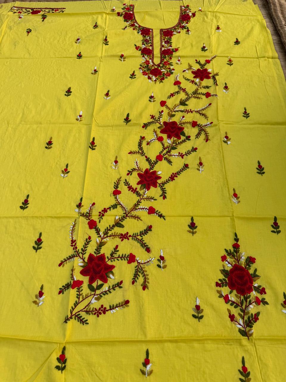 Hand Embroidered Pure Cotton Kurti Material | 3 Meter Premium Fabric | Made in India