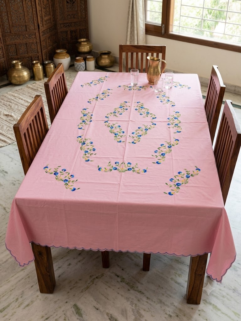 Hand Embroidered Floral Six Seater Table Cover
