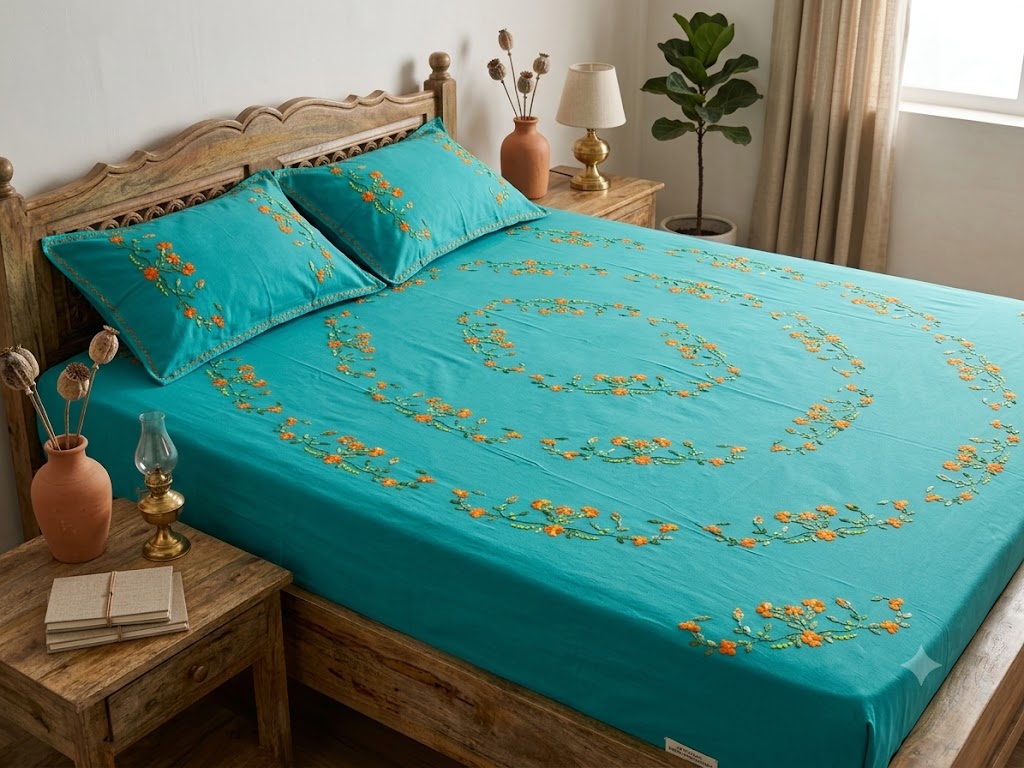 Chikonwala's Hand Embroidered Floral Design Bedsheet